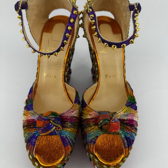 Louboutin Spike Accent Printed Espadrilles - Size 39 - Picture 3 of 8